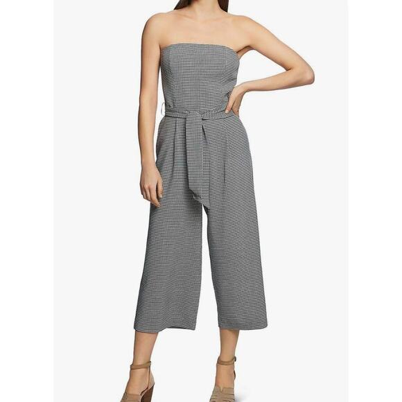1.STATE Womens Checkered Jumpsuit Strapless Wide Leg Romper Belted Size 12 - Picture 1 of 9